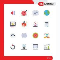 16 User Interface Flat Color Pack of modern Signs and Symbols of essentials globe shooting target earth progress Editable Pack of Creative Vector Design Elements