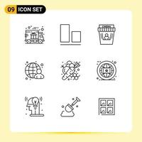 Modern Set of 9 Outlines and symbols such as farm agriculture movie internet globe Editable Vector Design Elements