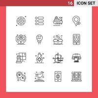 Set of 16 Modern UI Icons Symbols Signs for pointer location text eye cargo Editable Vector Design Elements