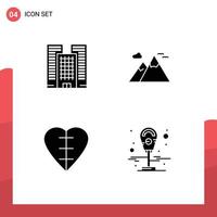 4 Universal Solid Glyph Signs Symbols of building human heart mountains travel machine Editable Vector Design Elements