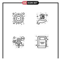 4 User Interface Line Pack of modern Signs and Symbols of clock multimedia time cart back to school Editable Vector Design Elements