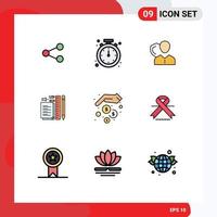 9 User Interface Filledline Flat Color Pack of modern Signs and Symbols of pencil shield time protection person Editable Vector Design Elements