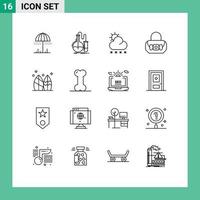 Modern Set of 16 Outlines and symbols such as sport purse test fashion weather Editable Vector Design Elements