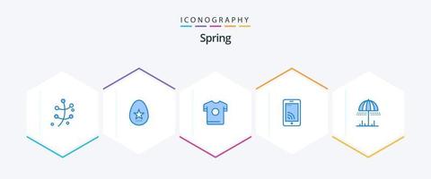 paquete de iconos azules primavera 25 que incluye paraguas. Servicio. camiseta. Wifi. móvil vector