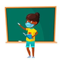 School Girl Wearing Facial Mask At Lesson Vector