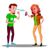 Teen Girl Protect Herself With Pepper Spray Vector. Isolated Illustration vector