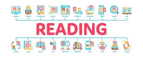 Reading Library Book Minimal Infographic Banner Vector