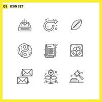 Set of 9 Vector Outlines on Grid for polarity sport repeat rugby ball football Editable Vector Design Elements