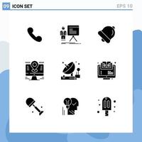 Set of 9 Modern UI Icons Symbols Signs for antenna lcd progress location map Editable Vector Design Elements