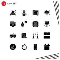 Mobile Interface Solid Glyph Set of 16 Pictograms of graduate avatar folder user cloud Editable Vector Design Elements