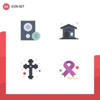 Stock Vector Icon Pack of 4 Line Signs and Symbols for computers christian hardware house cancer Editable Vector Design Elements