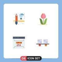 paquete de 4 signos y símbolos de iconos planos modernos para medios de impresión web, como elementos de diseño de vectores editables de página de naturaleza de flora de desarrollo creativo