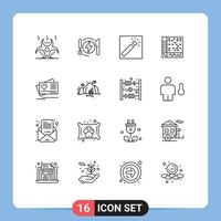 grupo de símbolos de iconos universales de 16 contornos modernos de elementos de diseño vectorial editables de audio de foto de computadora de tarjeta vector