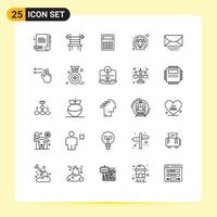 Pack of 25 Modern Lines Signs and Symbols for Web Print Media such as message mail calculator jewelry carnival Editable Vector Design Elements