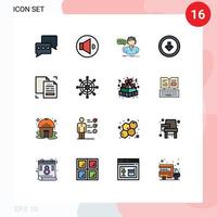grupo de 16 líneas modernas rellenas de color plano establecidas para copiar el botón de interfaz de usuario de llamada elementos de diseño de vectores creativos editables