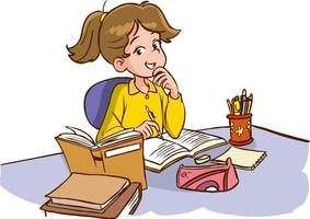 girl studying in her room cartoon vector