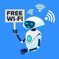 Free Wi-Fi Zone, Robot Distributing Wi-Fi Vector. Isolated Illustration vector