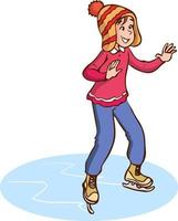 girl ice skating cartoon vector