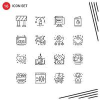 Universal Icon Symbols Group of 16 Modern Outlines of computer time computer journal clock easter Editable Vector Design Elements