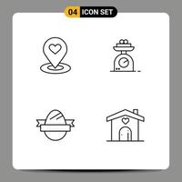 Group of 4 Modern Filledline Flat Colors Set for location easter egg pin scale holiday Editable Vector Design Elements