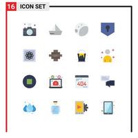 16 Universal Flat Colors Set for Web and Mobile Applications computer shield vehicles security key Editable Pack of Creative Vector Design Elements