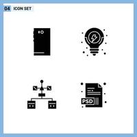 Editable Vector Line Pack of 4 Simple Solid Glyphs of phone app camera seo coding Editable Vector Design Elements