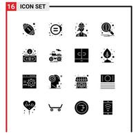 Pictogram Set of 16 Simple Solid Glyphs of finance search electrician notification find Editable Vector Design Elements