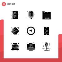 User Interface Pack of 9 Basic Solid Glyphs of pointer cursor tab food burrito Editable Vector Design Elements