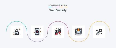 Web Security Line Filled Flat 5 Icon Pack Including open. virus. bomb. security. safety vector