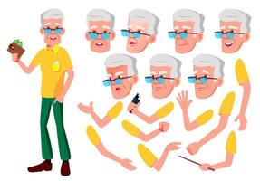 Old Man Vector. Senior Person. Aged, Elderly People. Face Emotions, Various Gestures. Animation Creation Set. Isolated Flat Cartoon Character Illustration vector