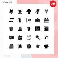 paquete de 25 glifos sólidos creativos de configuración de datos de engranajes de tornillo elementos de diseño de vectores editables de inodoro