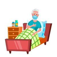 Old Man Wearing Facial Mask In Hospital Vector