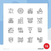 Mobile Interface Outline Set of 16 Pictograms of wheat straw agriculture alarm worker desk Editable Vector Design Elements