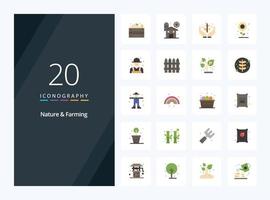 20 Nature And Farming Flat Color icon for presentation vector