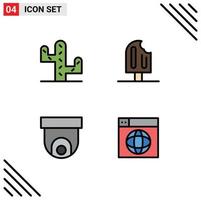 grupo de símbolos de icono universal de 4 colores planos de línea de relleno modernos de cámara de seguridad de cactus helado frío elementos de diseño vectorial editables web vector