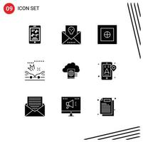 Group of 9 Modern Solid Glyphs Set for folder cloud mail accidents car Editable Vector Design Elements