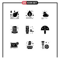 9 Universal Solid Glyphs Set for Web and Mobile Applications natural ecology rainy cap hat Editable Vector Design Elements