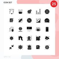 Modern Set of 25 Solid Glyphs and symbols such as sound equalizer product audio globe Editable Vector Design Elements