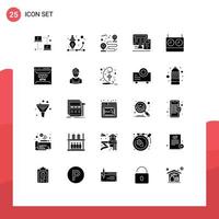 25 Universal Solid Glyphs Set for Web and Mobile Applications chess education process monitor path Editable Vector Design Elements