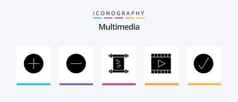 paquete de iconos de glifo multimedia 5 que incluye medios. reproductor de video. historia. jugador. reproductor multimedia. diseño de iconos creativos vector