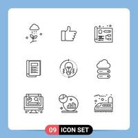 Group of 9 Modern Outlines Set for idea report love layout book Editable Vector Design Elements