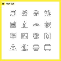 Pictogram Set of 16 Simple Outlines of bottle laptop mardi valentine love Editable Vector Design Elements