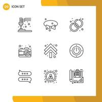 Set of 9 Commercial Outlines pack for up arrow accessorize pictures camera Editable Vector Design Elements