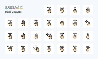 25 Hand Gestures Line Filled Style icon pack vector