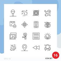 Mobile Interface Outline Set of 16 Pictograms of delete irish computer point map Editable Vector Design Elements