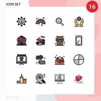 16 Thematic Vector Flat Color Filled Lines and Editable Symbols of building modern rainbow development griddle Editable Creative Vector Design Elements