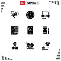 Set of 9 Modern UI Icons Symbols Signs for devices ribbon optimization report document Editable Vector Design Elements