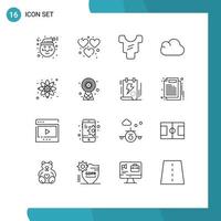 Pack of 16 Modern Outlines Signs and Symbols for Web Print Media such as ecologic science body react storage Editable Vector Design Elements