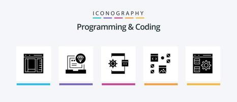 Programming And Coding Glyph 5 Icon Pack Including development. design. coding. process. develop. Creative Icons Design vector