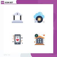 Pictogram Set of 4 Simple Flat Icons of bank heart cloud data phone Editable Vector Design Elements